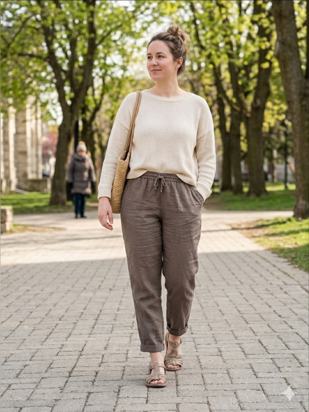 Northern Reflections Taupe Cropped Drawstring Ankle Pants